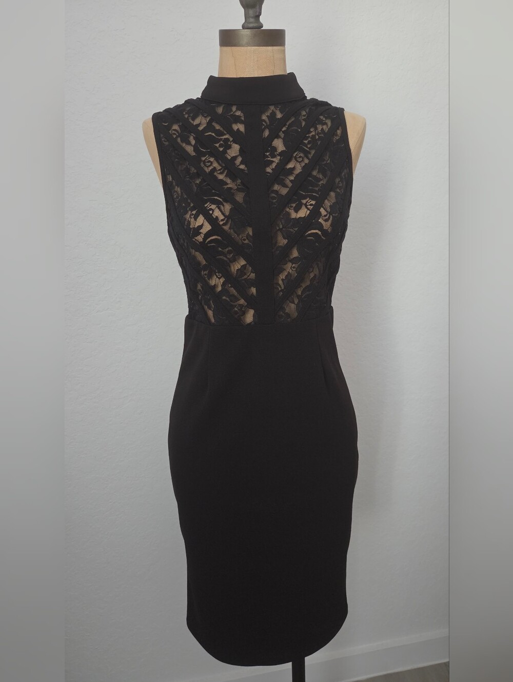 Entry Black Lace Sheath Dress with High Neck